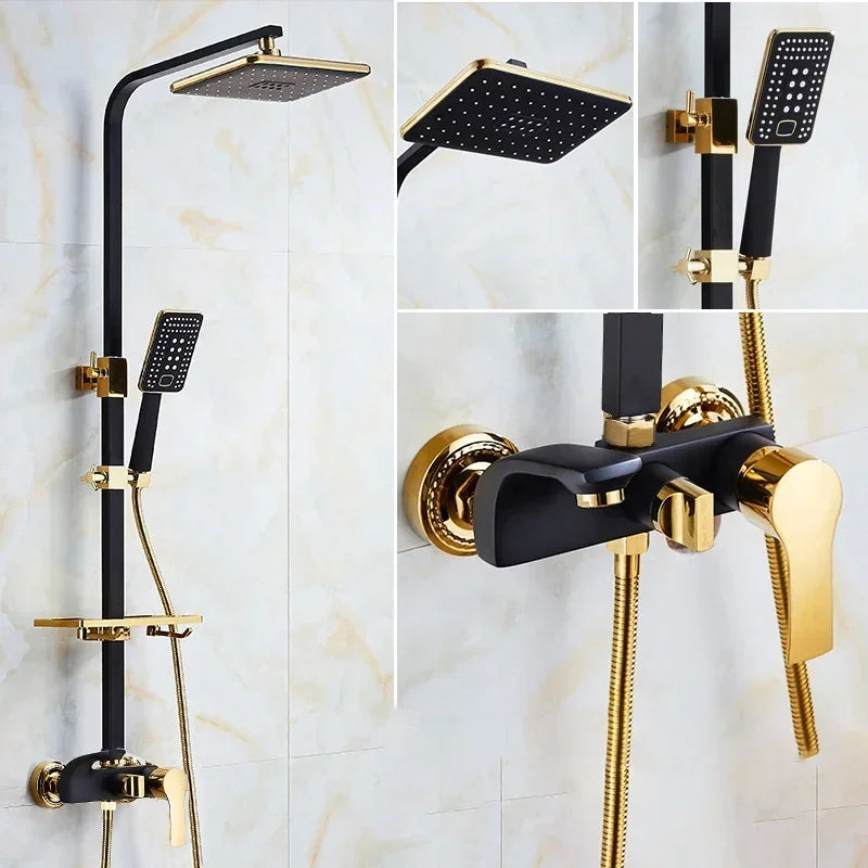 Thermostatic Bathroom Shower Set White Gold Bathroom Faucet Accessories 12 Inch Rain Shower Head Hot Cold Bathroom Shower System
