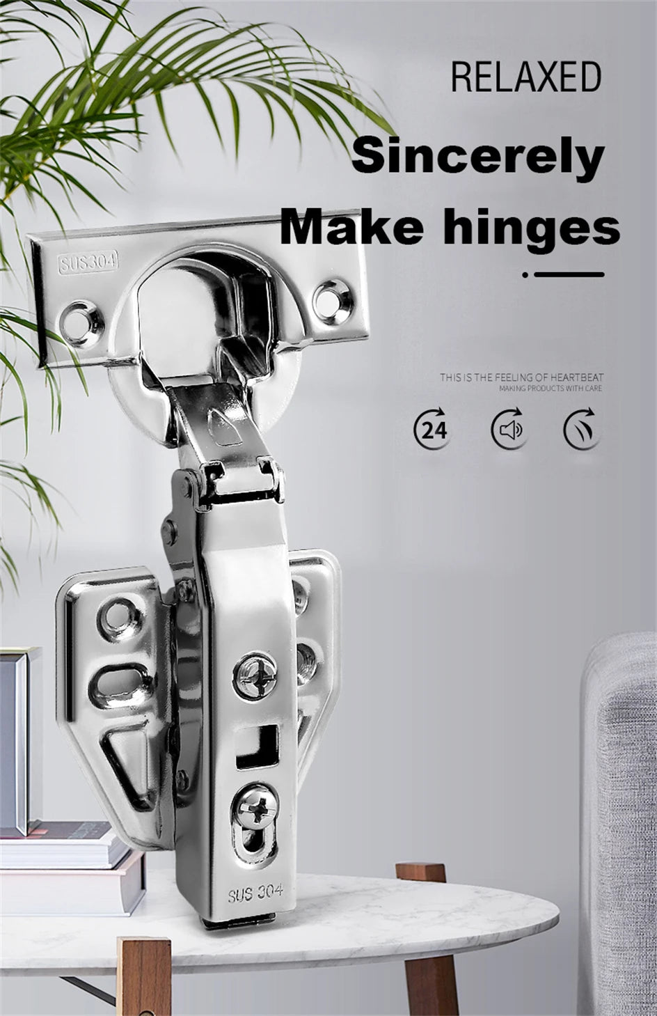 2-20Pcs Stainless Steel Cabinet Door Hinges Hydraulic Damper Buffer Soft Close Quiet Wardrobe Door Concealed Hinges with Screws