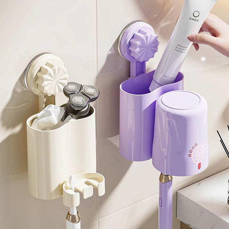 Bathroom Shelves Wall Mount Toothbrush Toothpaste Holder Suction Cup Storage Rack Toiletries Organizer Bathroom Accessories