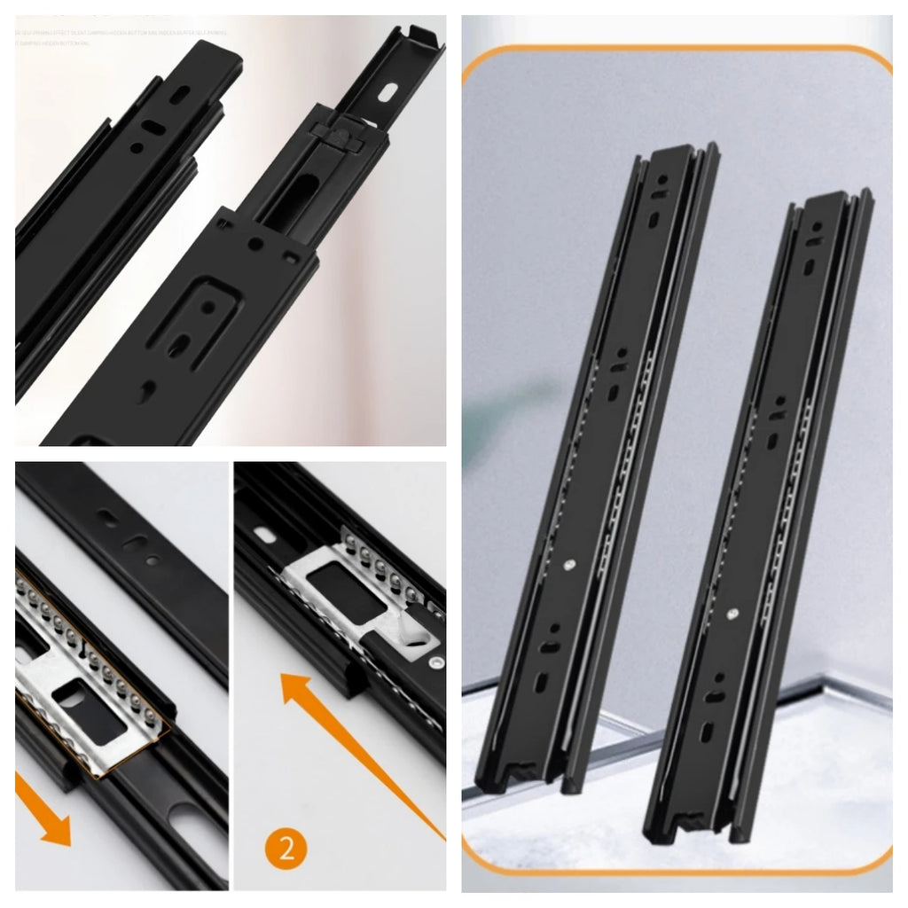1 pair Drawer guide rail three-section slide rail cabinet thickened mute ball side-mounted 3-section track wholesale