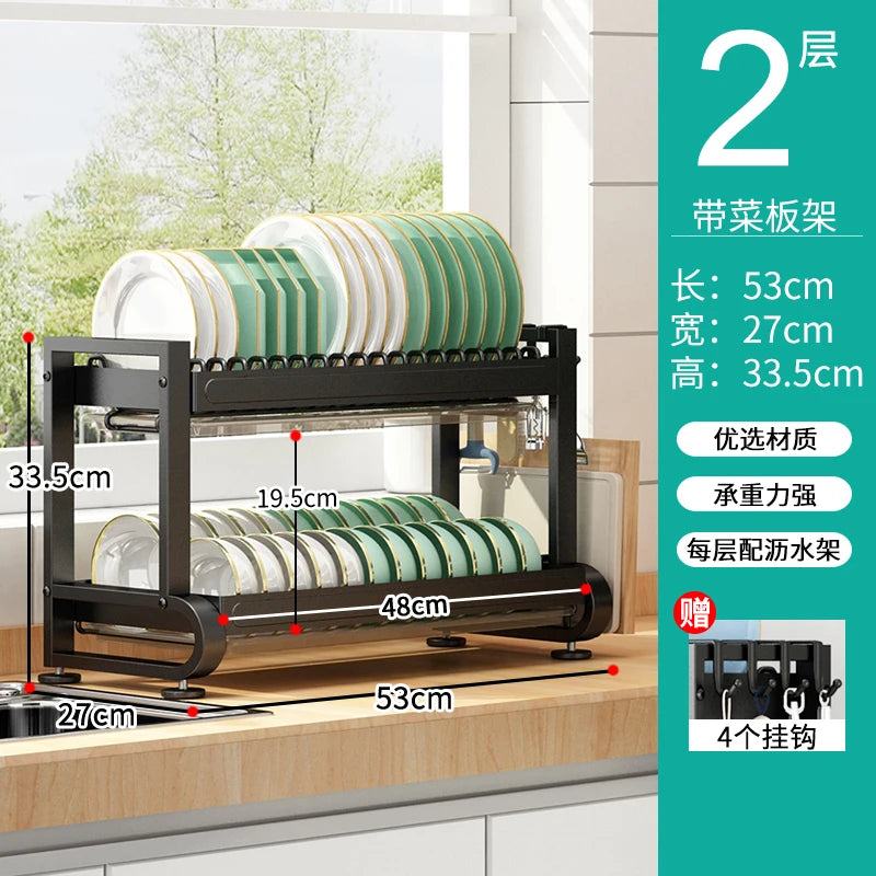 Kitchen Dish Storage Rack, External Hook Plate Organizer, Multi-Function Home Plate Holder, Compact Dish Organizer