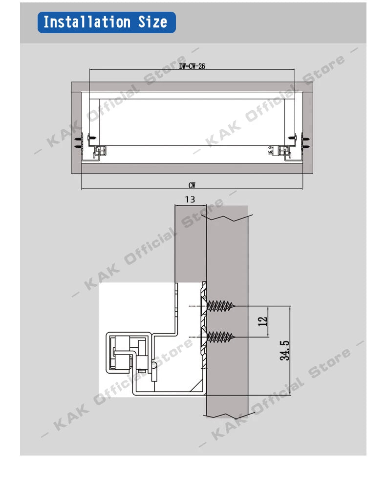 KAK 10"-20" Under Mount Drawer Slide Rails Soft Close 2 Section Hidden Rail Tracks 25KG Drawer Runner Hydraulic Damper Buffer