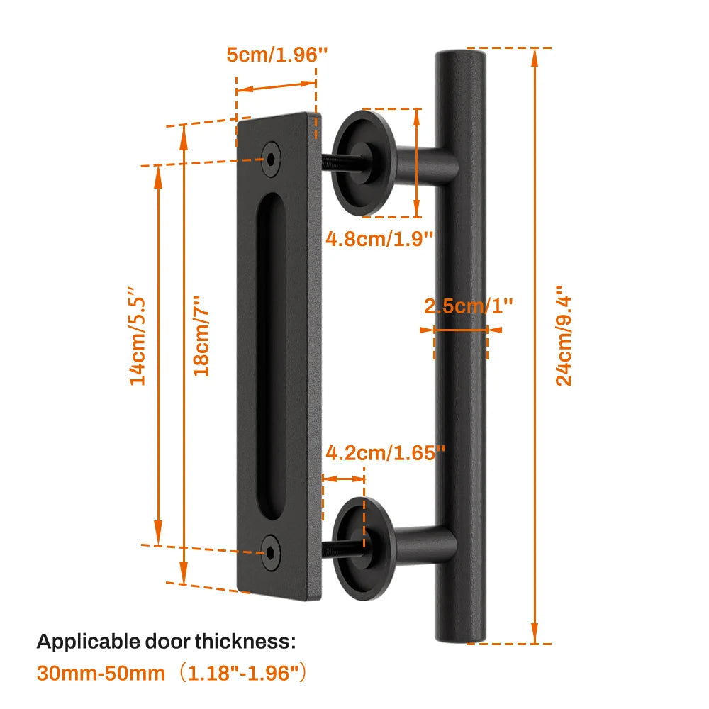 Barn Door Handle Black Circular Double Sided American Wooden Door Indoor Sliding Door Mobile Door Handle All Black Reinforced