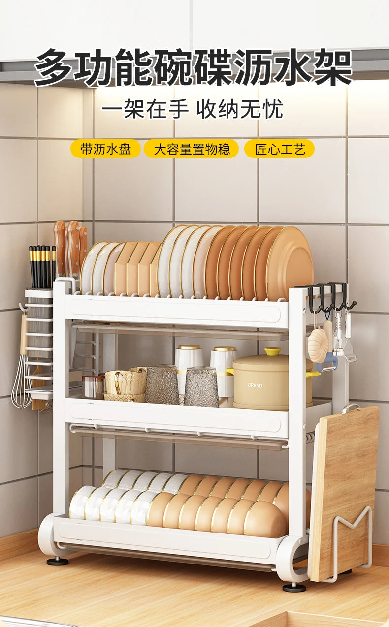 Kitchen Dish Storage Rack, External Hook Plate Organizer, Multi-Function Home Plate Holder, Compact Dish Organizer