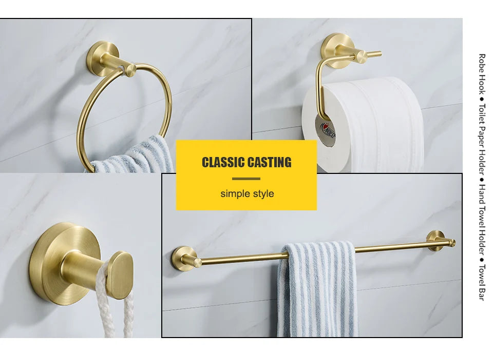 Brushed Gold Bathroom Accessories Set Toilet Brush Holder Toilet Paper Holder Towel Bar Rail Rack Hanger Hook Hardware