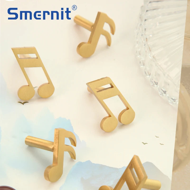Musical Note Brass Furniture Handles and Knobs for Kitchen Cabinet Modern Dresser Door Handle Drawer Pulls