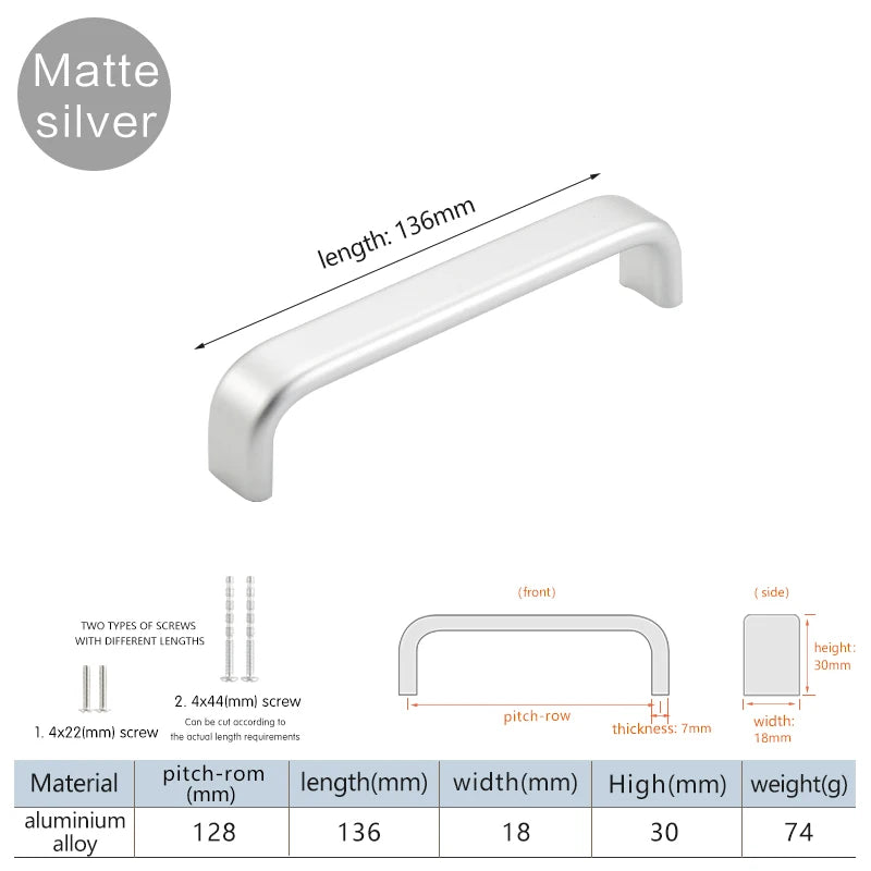Modern Furniture Handles Black Wardrobe Door Pulls Silver Long Drawer Pulls Bathroom Cabinet Handle Aluminum Alloy Curved Handle