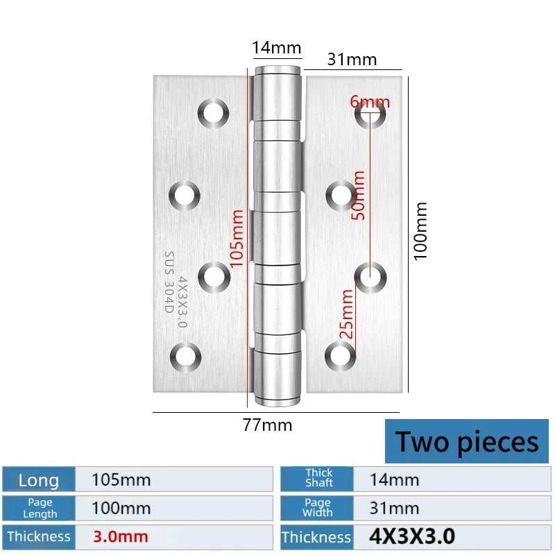 A Pair Of Stainless Steel Door Butt Hinges Furniture Hardware Decorative Accessories 4/5 Inch High-Quality Folding Hinges