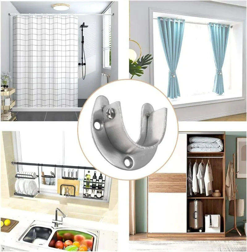 Wardrobe Hanger Rod Fixing Holder Stainless Steel Flange Seat Curtain Rod Tube Hook Fixed Support Bracket Bathroom Hardware
