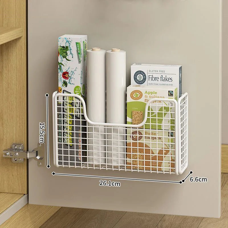 Punch-free Kitchen Cabinet Door Storage Box Iron Rack Wall-mounted Cabinet Metal Multi-Purpose Spice Rack Holder For Household
