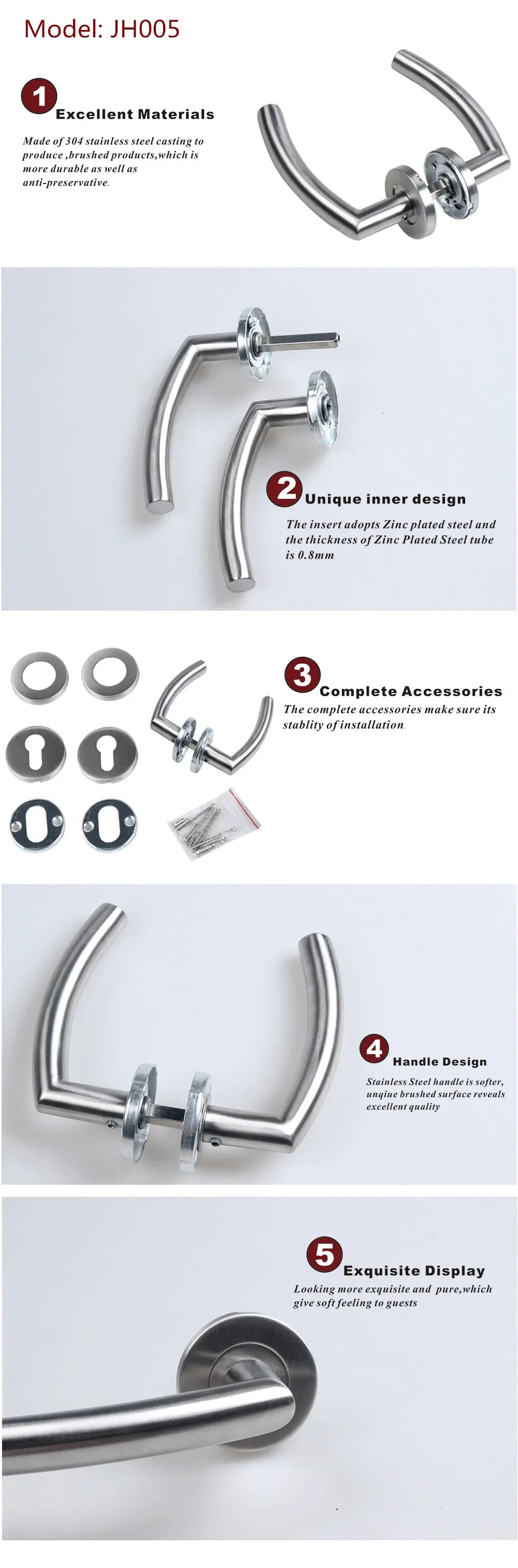 Door Handle Set Stainless Steel Interior Home Lever Handle Lock Durable Adjustable Latch Security Knob For Bedroom Bathroom