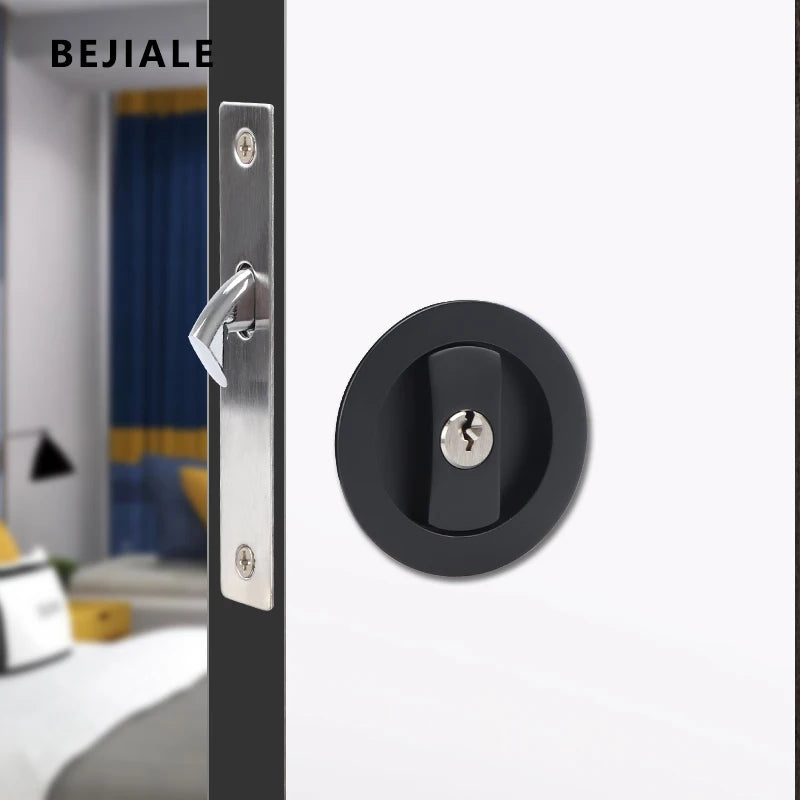 Black Sliding Door Sliding Door Lock Bathroom Balcony Interior Kitchen Double Hook Sliding Door Built-In Invisible Hook Lock