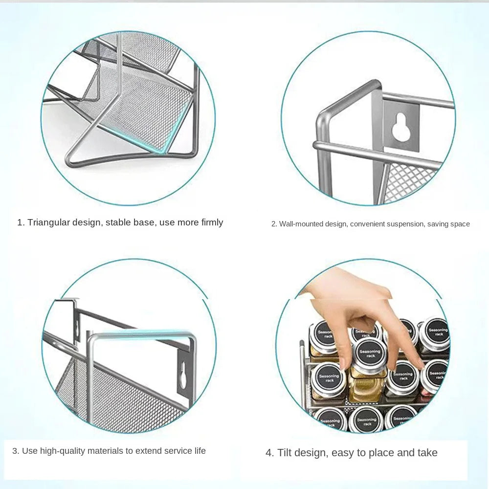 4 Layer Spice Storage Rack Wall-mounted Sturdy Countertop Spice Holder Free Standing Space Saving Seasoning Organizer Shower