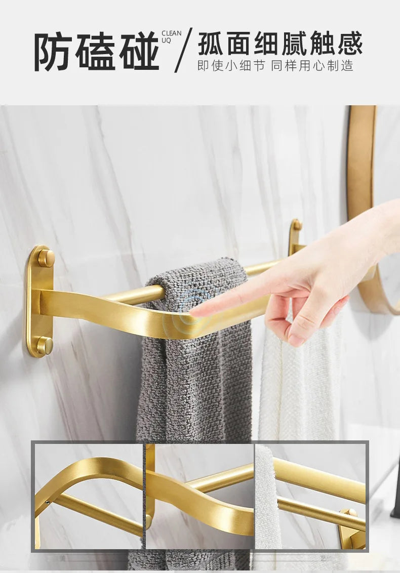 Bathroom accessories: brushed golden corner rack, towel rack, bathroom storage rack, bathroom hardware pendant bath accessories