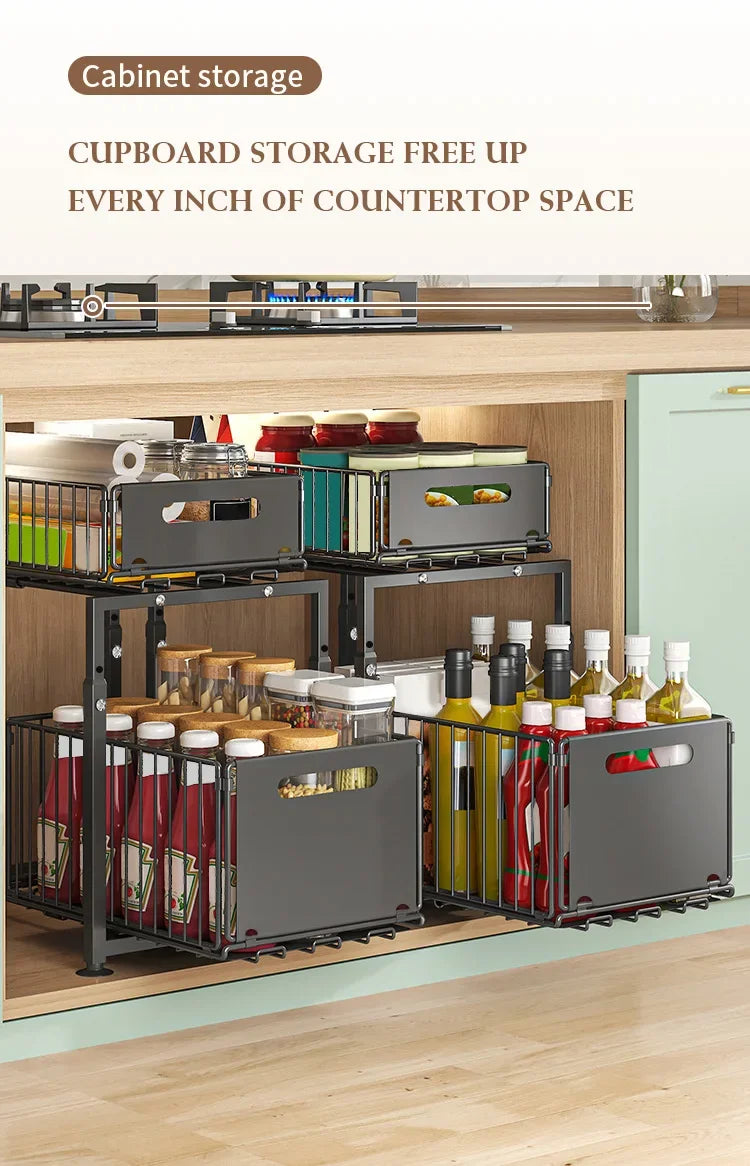 Slide-out storage rack,Cabinet pull-out storage basket,Punch-free storage rack with suction cups,Spice rack, cutlery rack
