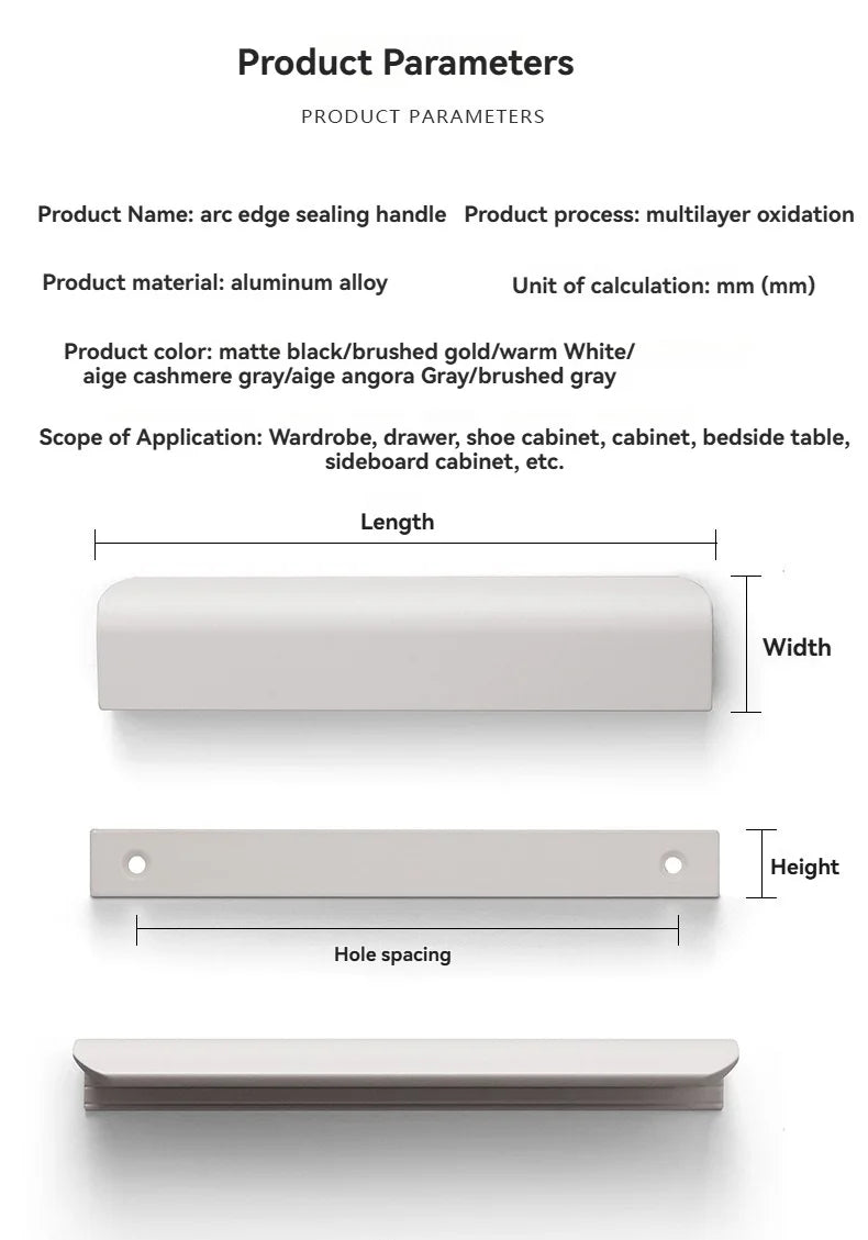 Hidden Minimalist Cabinet Handles for Kitchen Wardrobe | No Drilling Black Edge Pulls | Custom Length 80mm-1200mm Modern Design