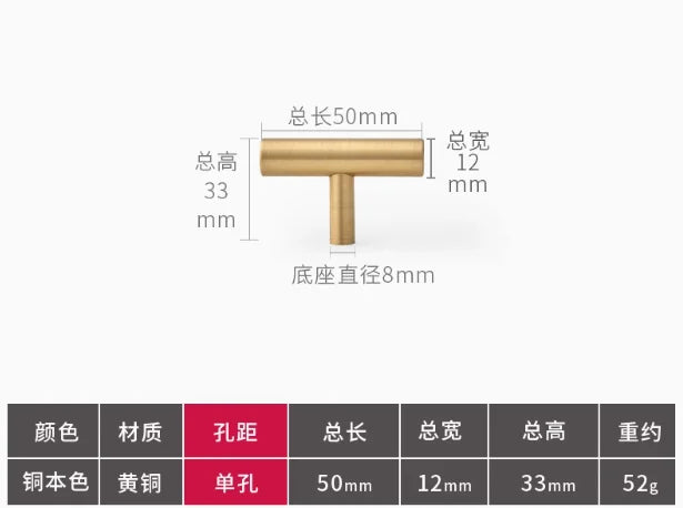 Handle Brass wardrobe cabinet door Kitchen drawer Bedside cabinet all copper modern simple light luxury hardware gold handle