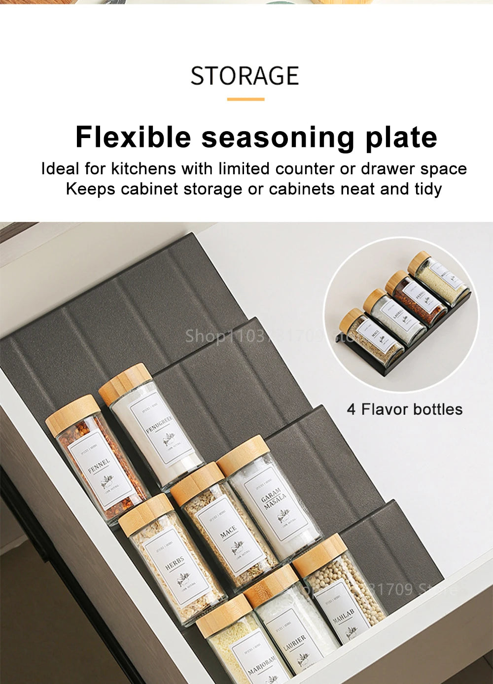 Spice Drawer Organizer Adjustable Spice Rack for Spice Jars 4 Layers Kitchen Spice Drawer Shelf Cabinet Pantry Kitchen Organizer