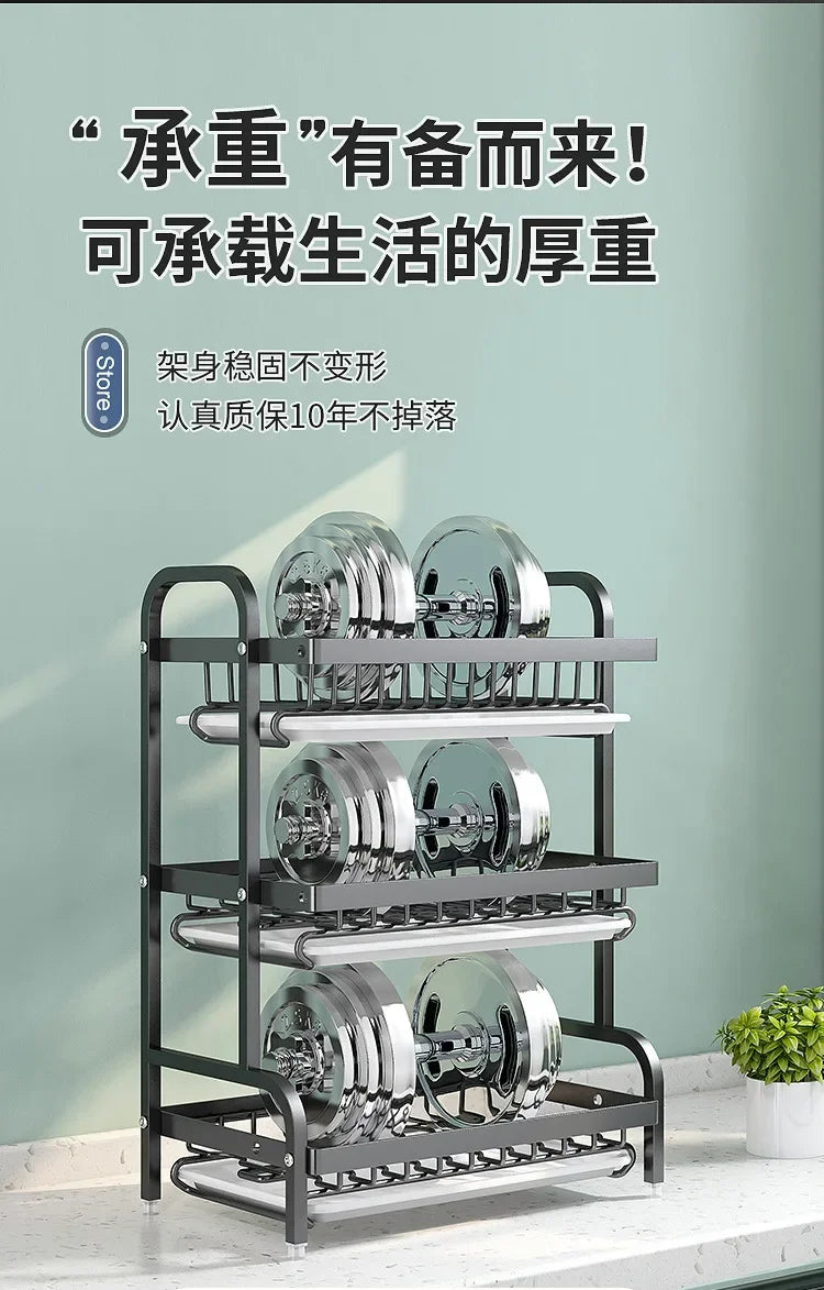 Stainless Steel 2-Tier Dish Drying Rack for Kitchen Countertop, Space Saving Plate Utensil Organizer Dish Drainer Rack