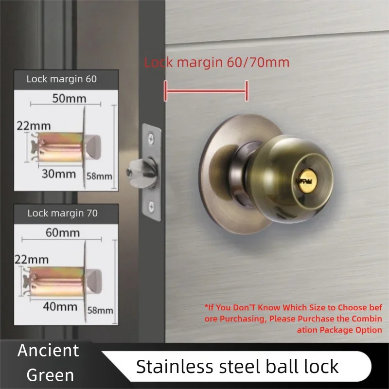Stainless Round Door Knobs Rotation Lock Knobset Handle with Key for Bedrooms Bathrooms Utility Room Hardware Accessories