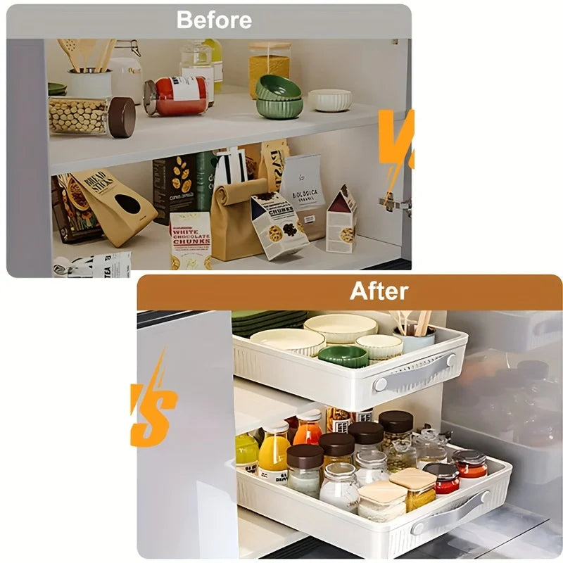 1 PC Kitchen Cabinet Drawer Storage Boxes with Slide Rails Pull-out Kitchen Storage Tray Spice Box Shelf Cabinets Organizer