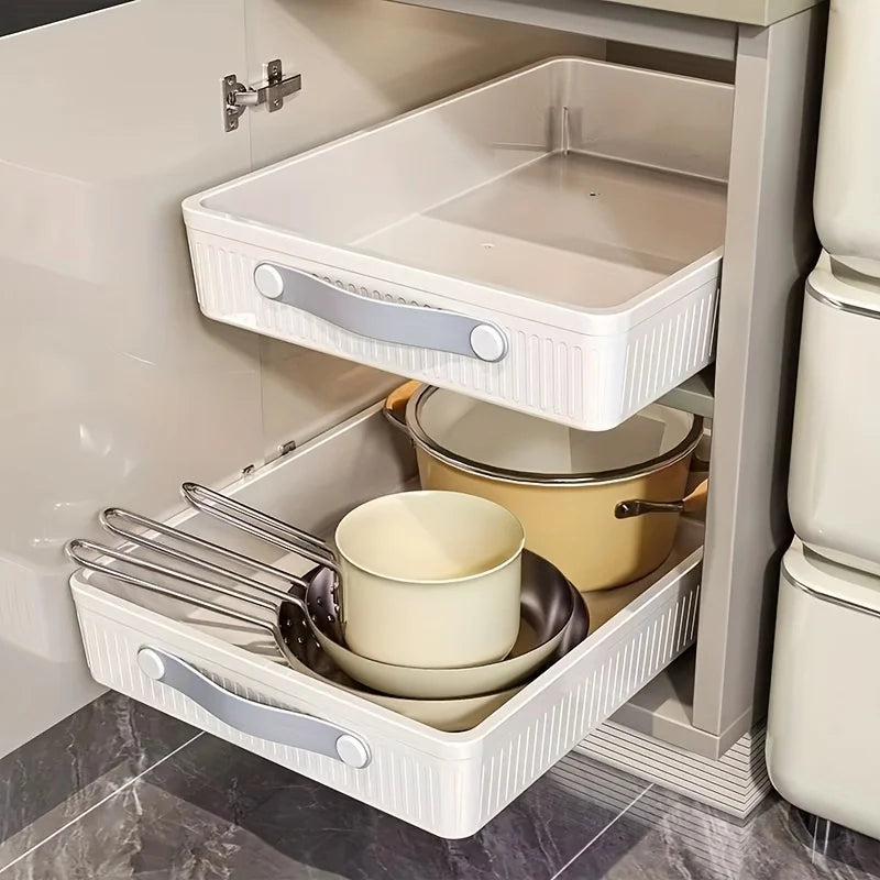 1 PC Kitchen Cabinet Drawer Storage Boxes with Slide Rails Pull-out Kitchen Storage Tray Spice Box Shelf Cabinets Organizer