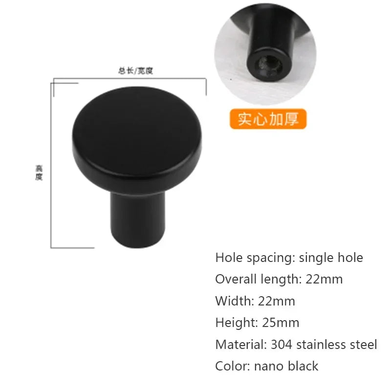 Modern Simple Wardrobe Door Handle, 304 Stainless Steel European Black Cabinet Single Hole Drawer Small Pull, Drawer Knob