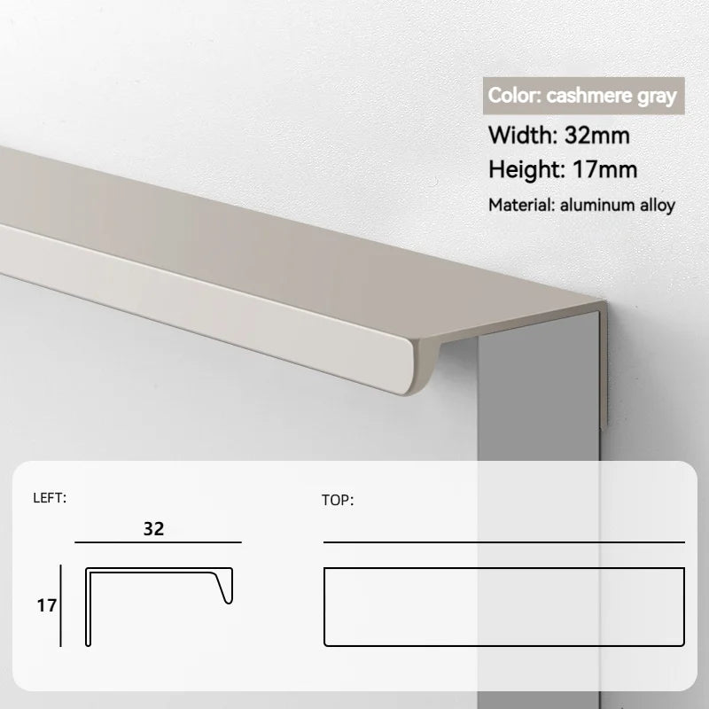 Modern Minimalist Long Door Handles, Drawers, Wardrobes, Hidden Handles, Non Perforated Cabinets, Black Edge Sealing Handles
