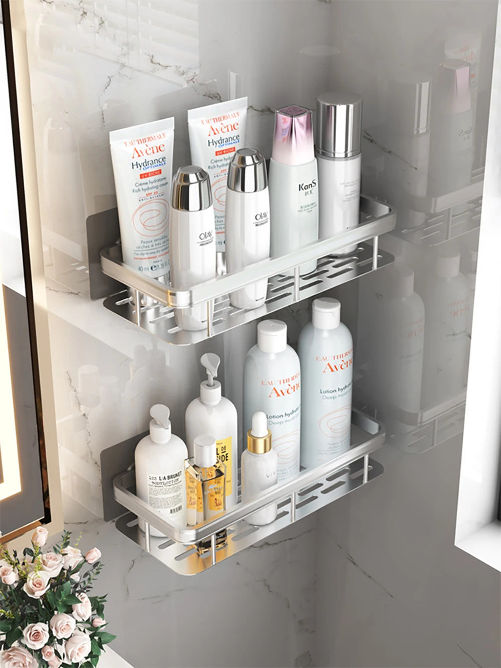Wall mounted rectangular rack wall mounted shower shampoo rack no drill rack tripod bathroom rack towel rack