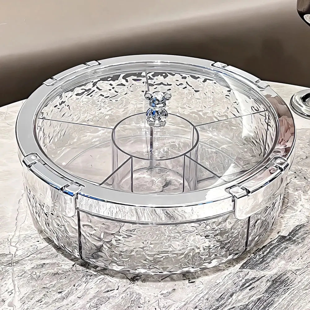 Acrylic Crystal-Cut Food Storage Tray With Lid, 5 Divided Compartments For Festival Events  Parties For Snacks Serving Tray