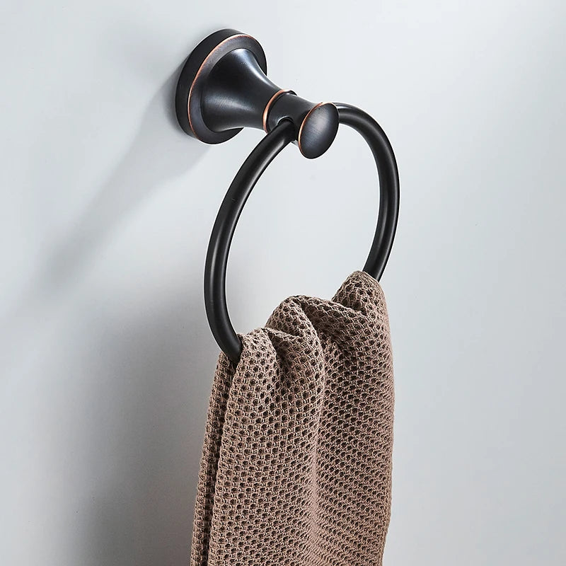 Bathroom Bath Toilet Paper Holder Robe Hook Bathroom Retractable Towel Hanging Rod Black Zinc Alloy EL852