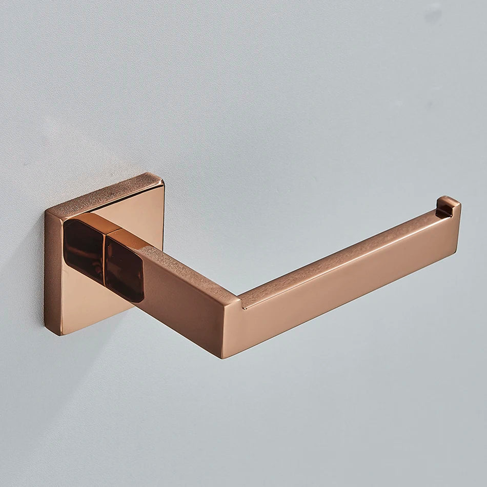 Bathroom Hardware Rose Gold Polish Shiny Bathrobe Hook Towel Rail Bar Rack Bar Shelf Tissue Paper Holder Bathroom Accessories