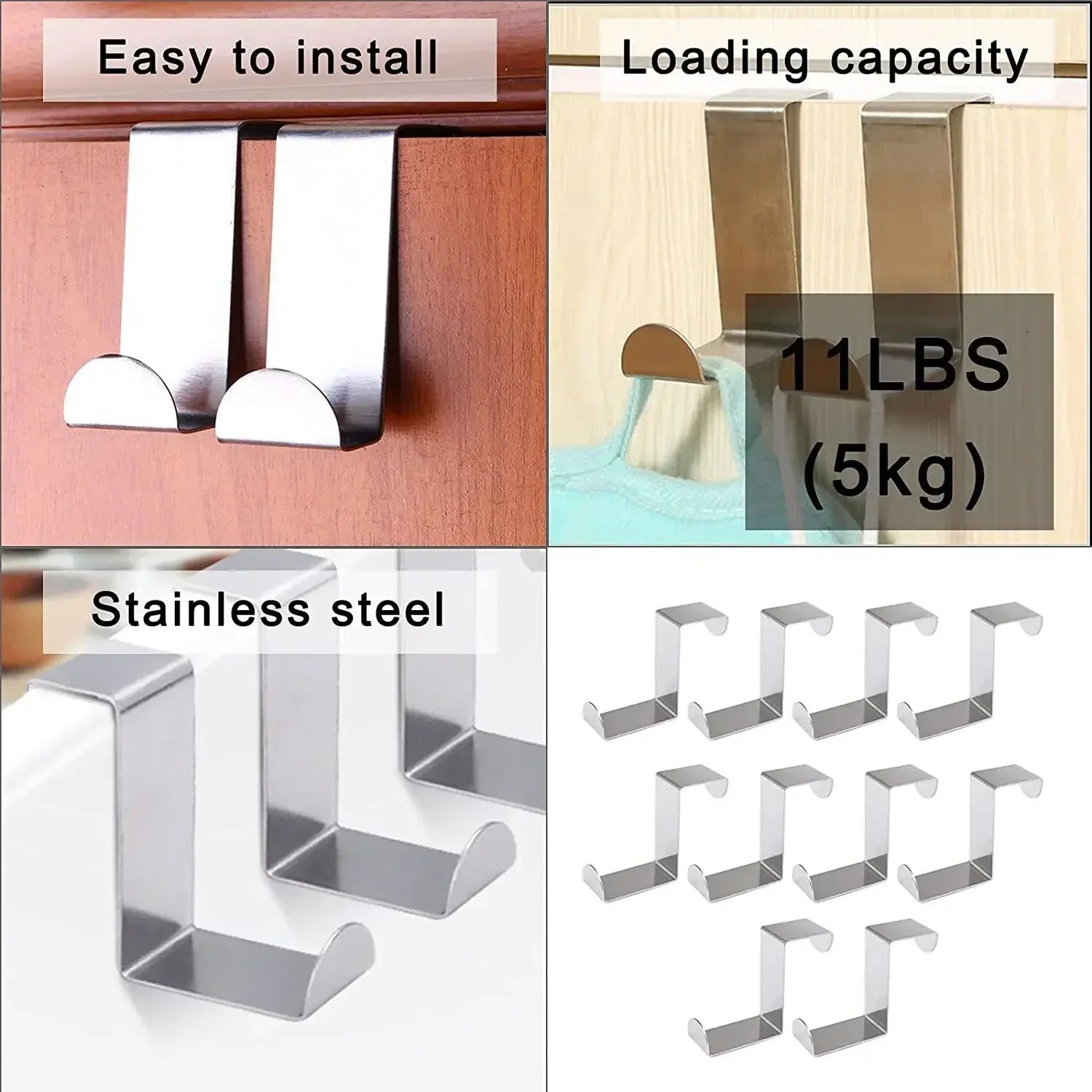 Drawer Reversible Stainless Steel Hooks, Cabinet Door Towel Racks, Office and Kitchen Shelves