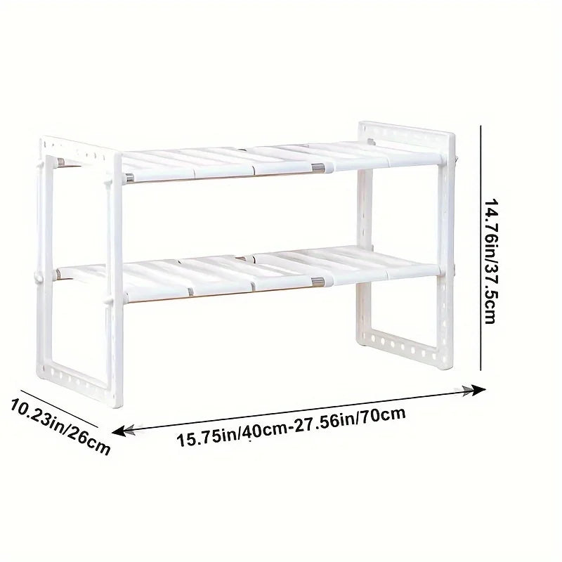 2-Tier Under-Sink Organizer, 10 Removable Panels. Expandable, Space Saver for Kitchen & Bathroom.