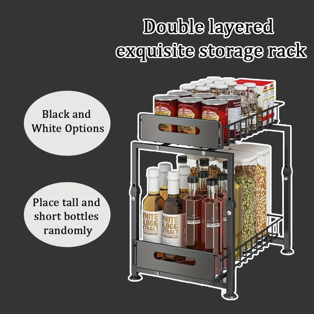 Pull-Out Cabinet Organizer - Adjustable Storage Shelf for Spices, Dishes & Kitchen Essentials | Multi-Purpose Drawer Rack
