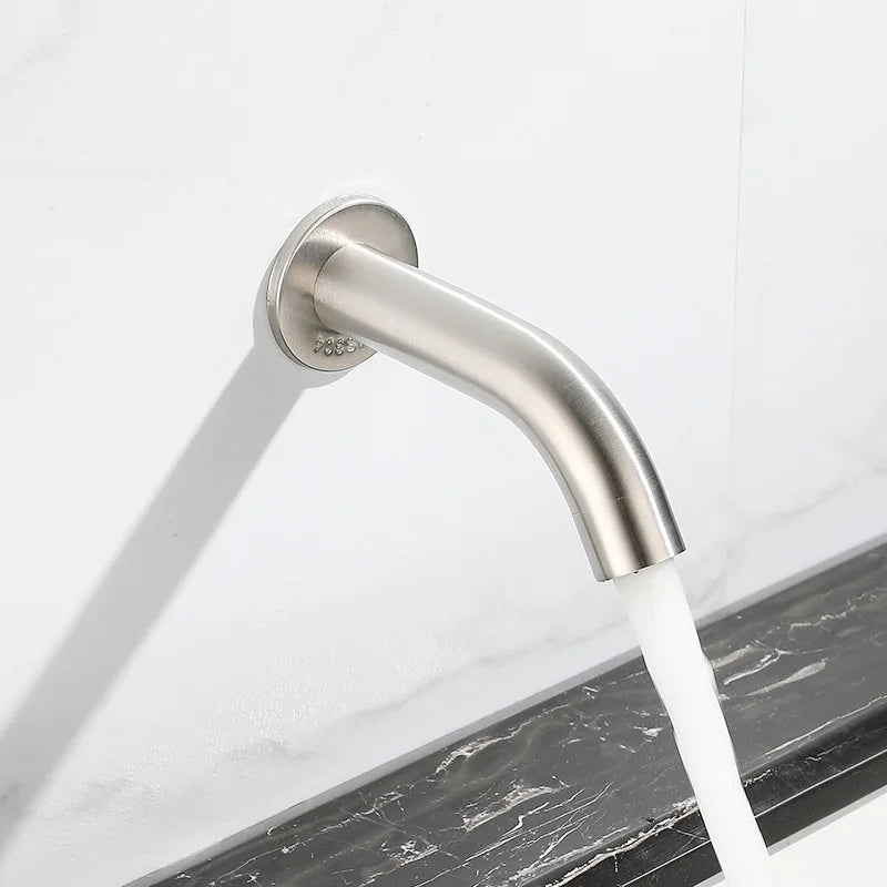 Bathroom Faucet Wall Mounted Sink Faucets Stainless Steel Cold Water Tap Touch Press Bathroom Basin Faucets Toilet Saving Tap