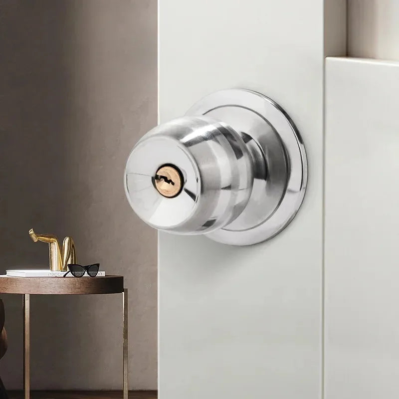 Interior Round Ball Door Knobs, Key Handles, Stainless Steel Locksets for Bathroom, Bedroom