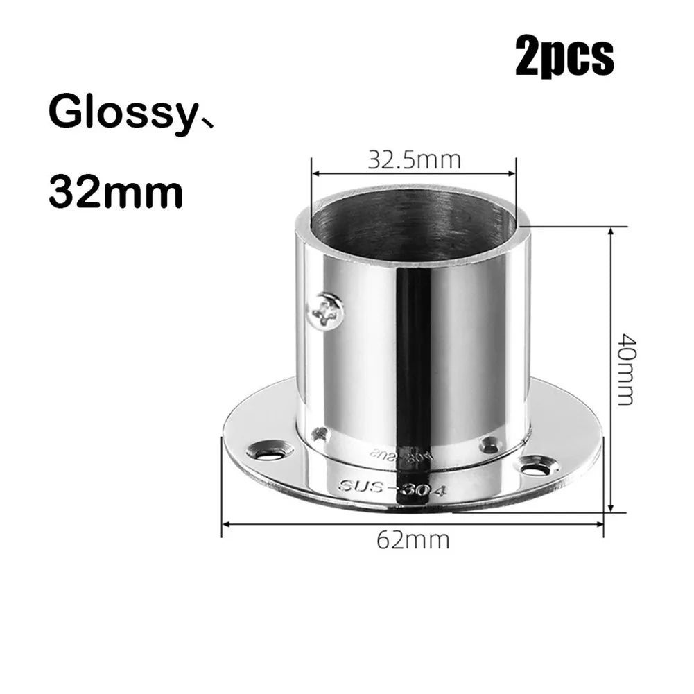 2pc 19-32mm Stainless Steel Wardrobe Support Closet Rod Flange Bracket Clothes Rod For Seat Hanger Pipe Holder