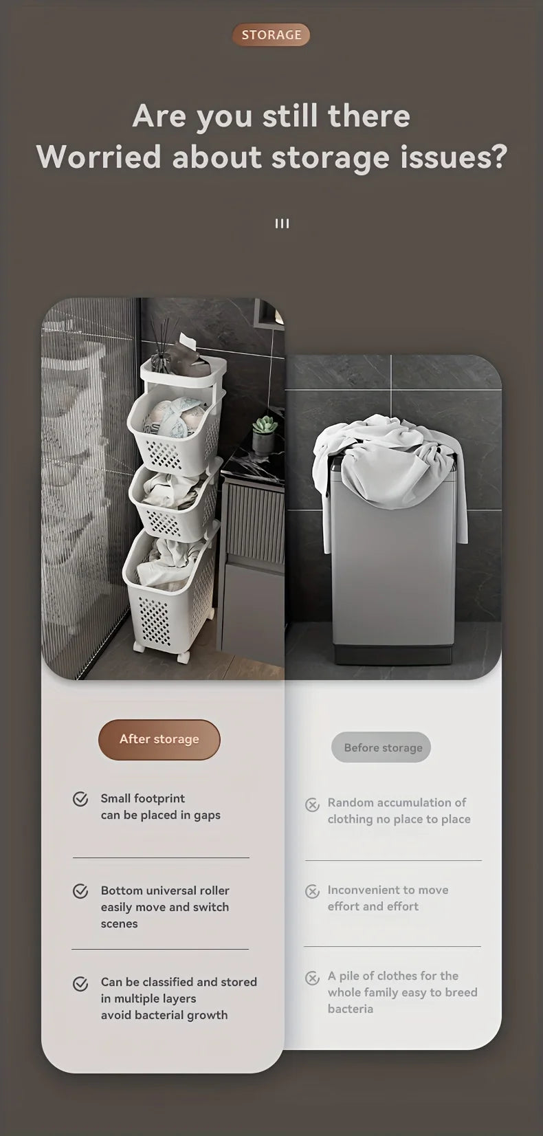 Multilayer Dirty Laundry Basket Storage Rack Clothes Storage Basket Sundries Storage Basket with Wheels Home Bathroom Supplies