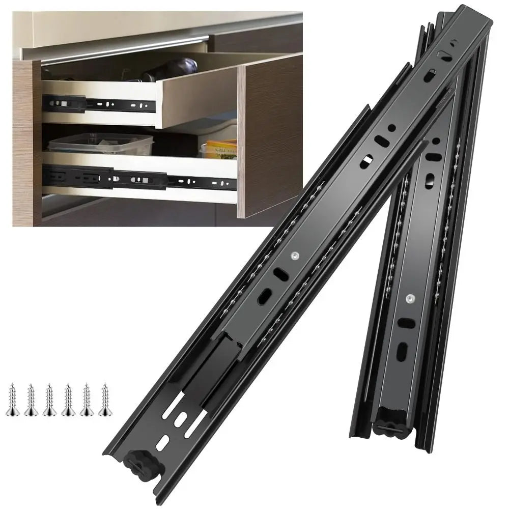 Black Drawer Slides Heavy Duty Smooth Operation Dresser Runners Easy Installation Steel Ball Bearing Drawer Rails Wardrobe