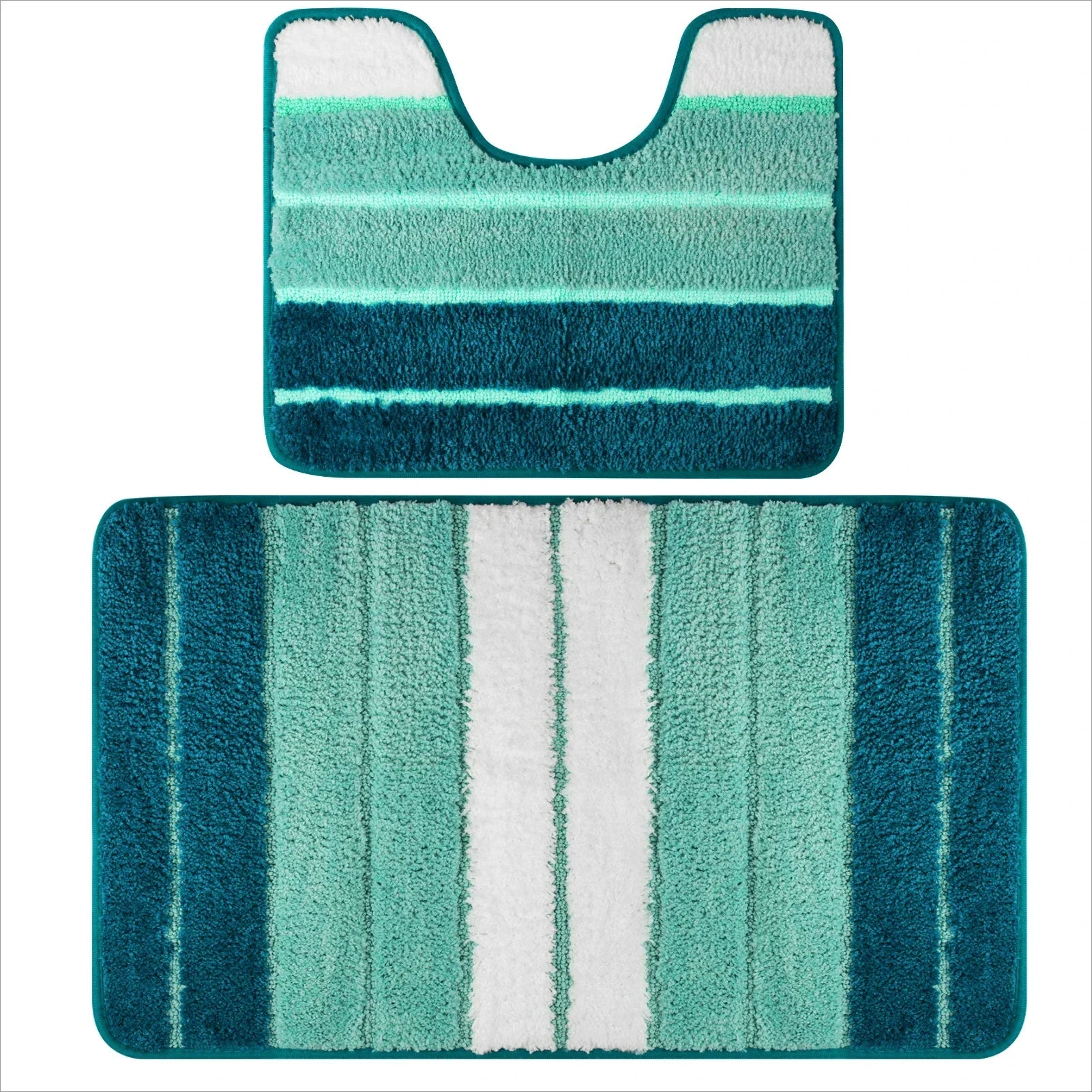 Bathroom Rug Set 2 Piece Plush Shaggy Soft Absorbent Microfiber Bath Mats and U-Shaped Contour Toilet Rug Non-Slip Machine Wash
