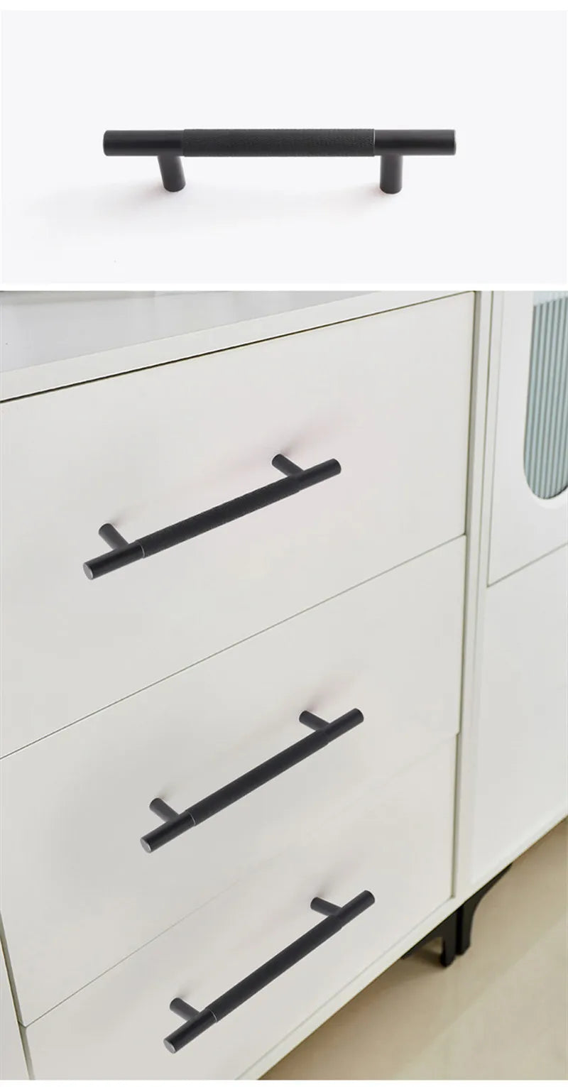 KK&FING Round Rod Knurled Carved Aluminum Alloy Furniture Door Handle Cupboard Wardrobe Door Pulls Cabinet Drawer Knobs Hardware