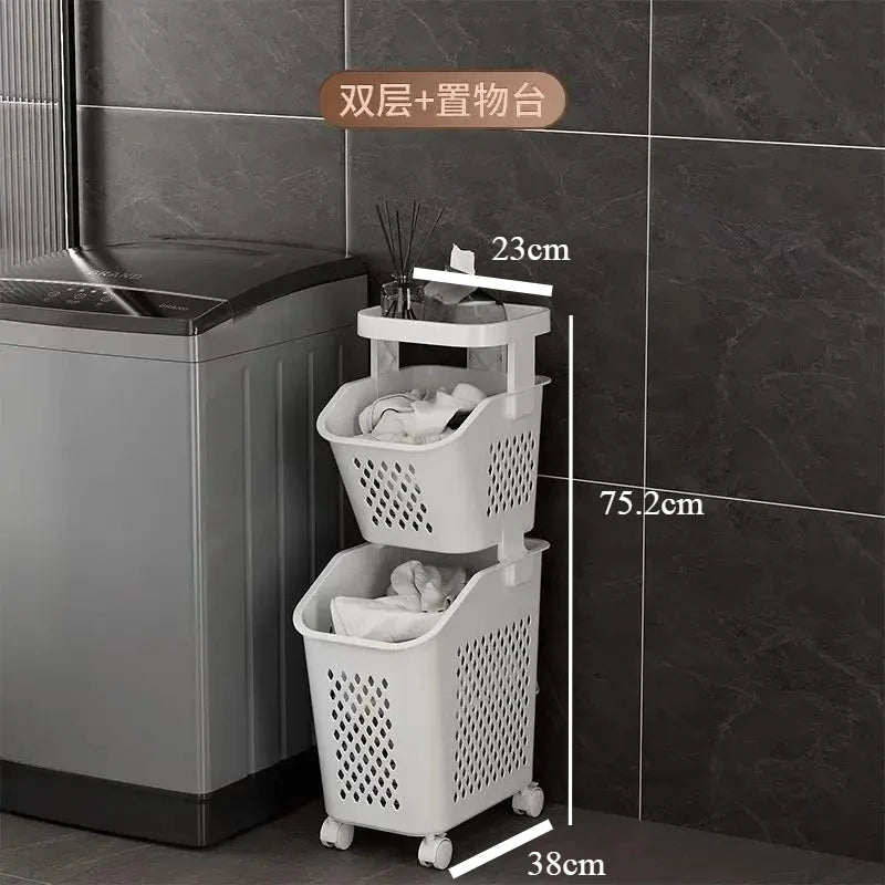 Multilayer Dirty Laundry Basket Storage Rack Clothes Storage Basket Sundries Storage Basket with Wheels Home Bathroom Supplies