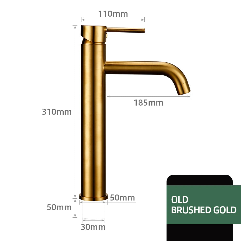 Brushed Gold Basin Faucet Solid Brass Hot And Cold Water Basin Mixer Sink Tap Deck Mounted Bathroom Taps