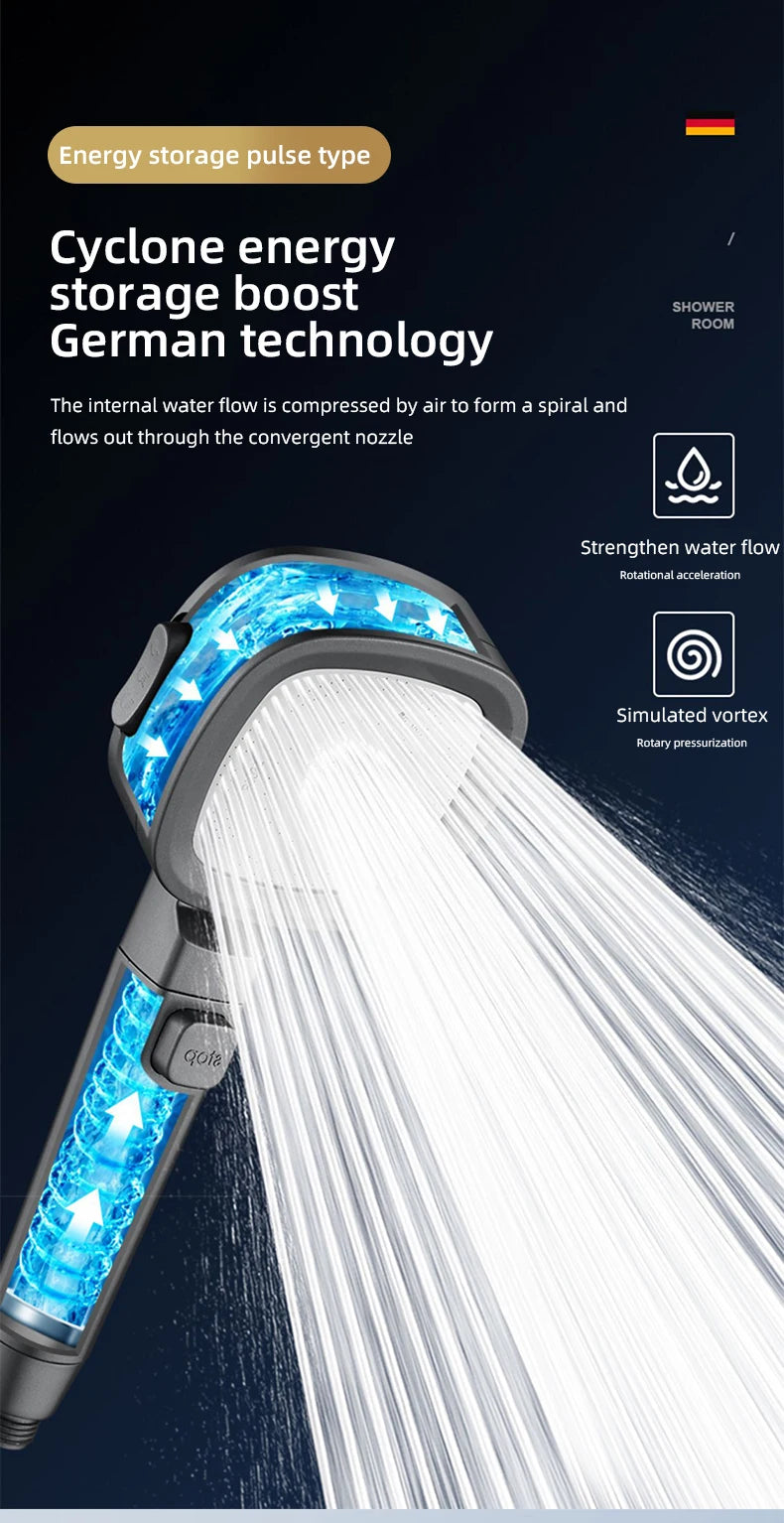 Bathroom Booster Shower Head with Filter, 3 Modes Adjustable Spray, Large Flow High Pressure Handheld Shower Head, Silver Shower