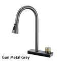 Waterfall Kitchen Sink Faucet with 4 Modes Pull Out Spout Stainless Steel Black One Hole Deck Mounted Kitchen Water Mixer Tap