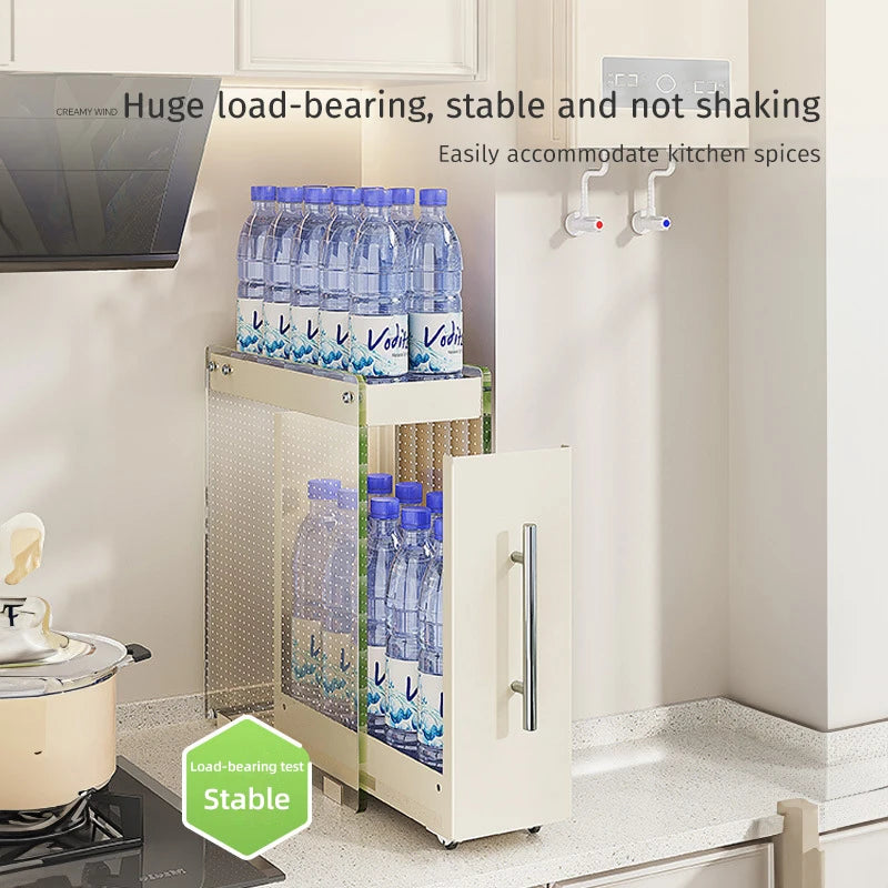 Kitchen Pull-out Spice Storage Rack Corner Seasoning Salt Sauce Vinegar Bottle Organizer Countertop Narrow Edge Pull-out Rack