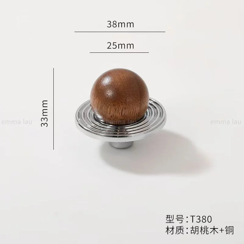 Modern Walnut Wood Brass Cabinet Door Handle Silver Wardrobe Cupboard Furniture Pulls Single Hole Drawer Knobs Cabinet Handles