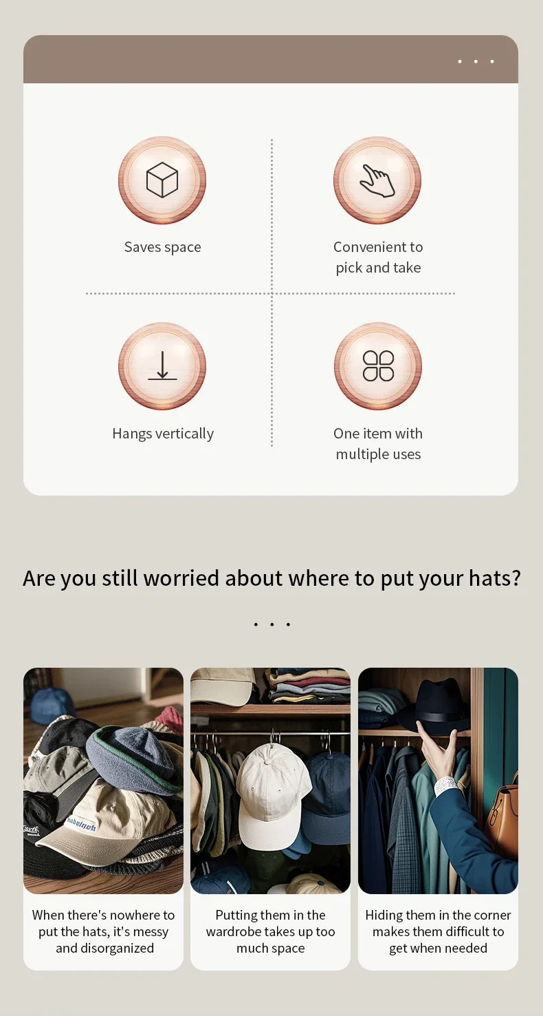 Wardrobe Hat Rack Hanging Rope Hat Storage Clips Hat Organizer Display for Baseball Caps Hat Hanger for Closet Door and Bedroom