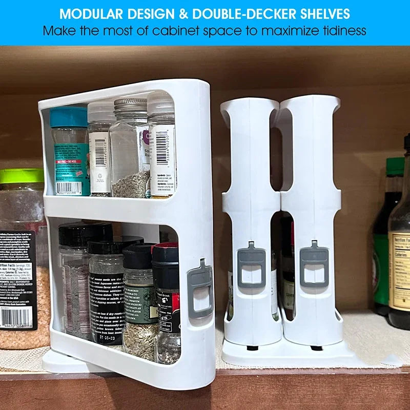 Premium Sliding Spice Rack Organizer For Cabinet,Effortless Access, Modular Design, Non-Skid Base